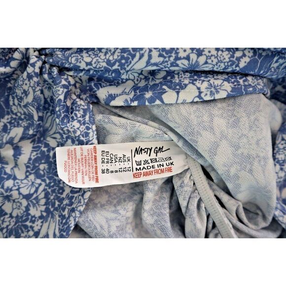 Nasty Gal Women's Sz 8 Blue Floral Got A Puff On You Square Neck Bodycon Dress - Picture 6 of 10